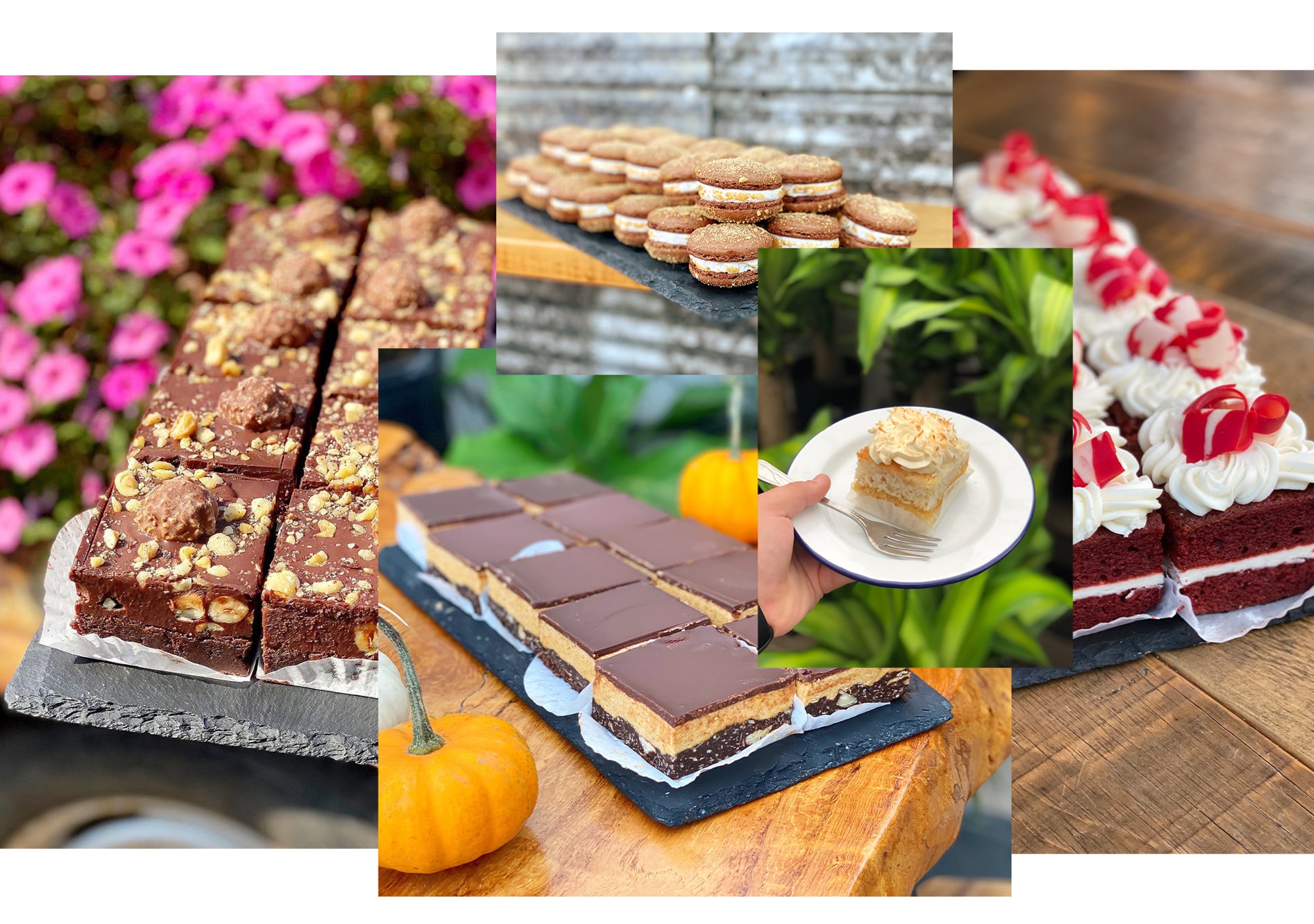 Image collage of Squares and Cakes at the Watering Can Flower Market.