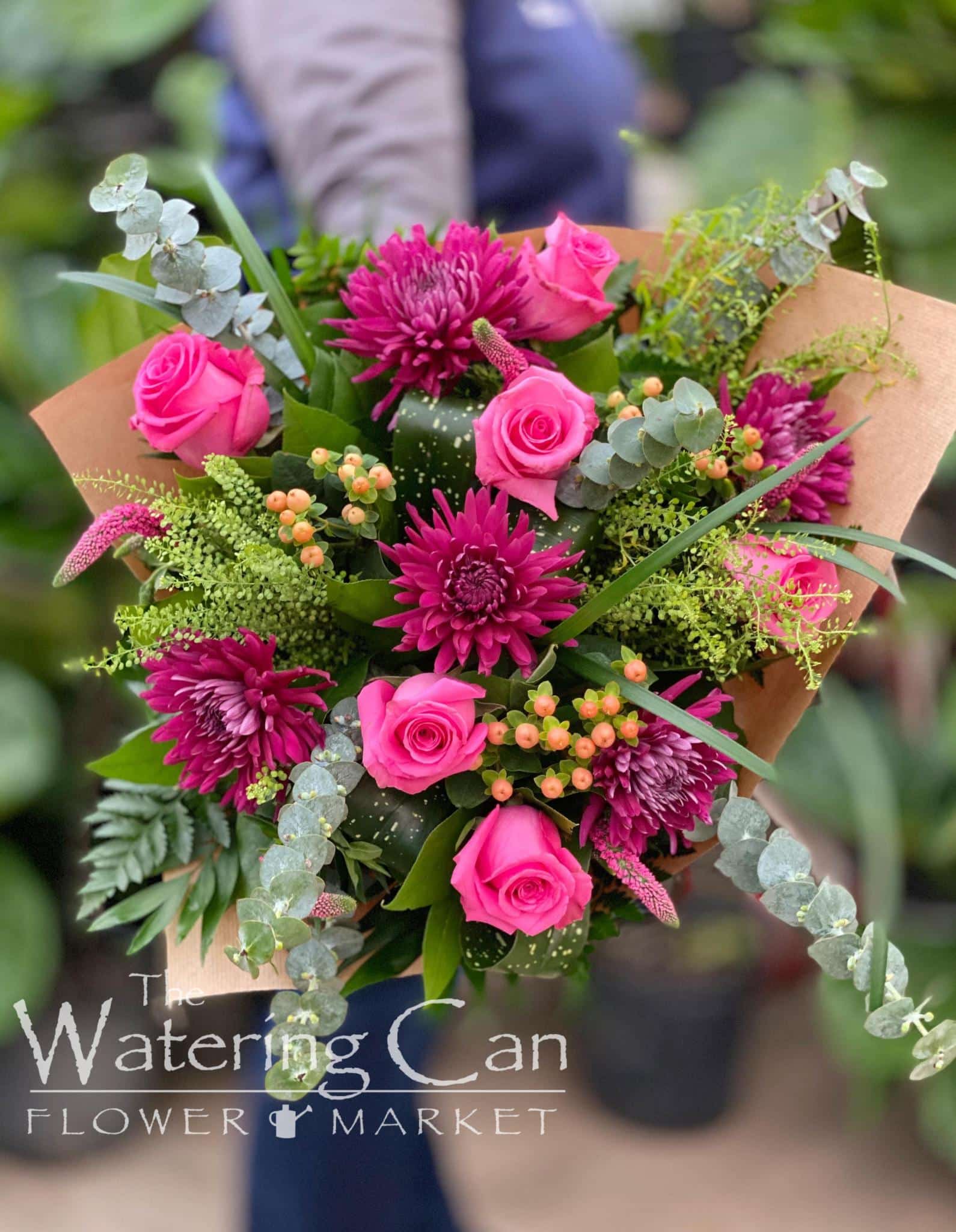 Hot Pink Roses  The Watering Can Flower Market