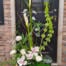The Watering Can | An airy and tall European arrangement in whites, blush and green designed in a large shallow bowl.