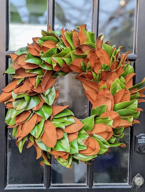 The Watering Can | An undecorated wreath made entirely of magnolia leaves.