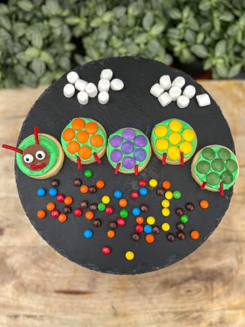 The Watering Can | This bakery DIY features 5 cookies you will decorate with icing and an assortment of candies to mimic a caterpillar