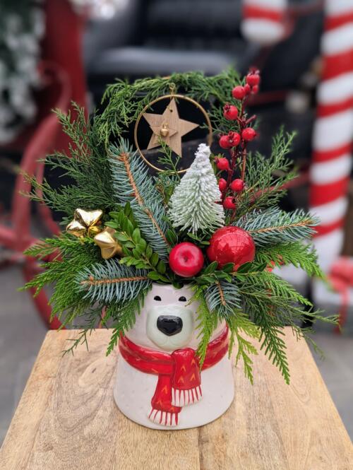 The Watering Can | This kit features a polar bear shaped ceramic filled with seasonal greenery, decorations and more.