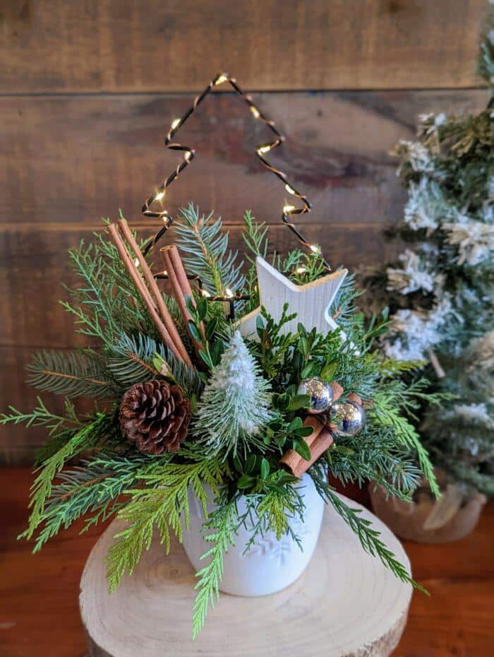 The Watering Can | This kit features a light up tree, ceramic pot, seasonal evergreens and decorations.