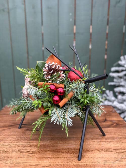 The Watering Can | This kit is made in a dish, nestled on a metal reindeer, filled with seasonal greens and decorations.